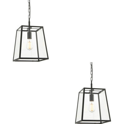 Loops 2 Pack Hanging Ceiling Pendant Light - Matt Black & Clear Glass - 10W Led E27 - image 1