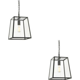 Loops 2 Pack Hanging Ceiling Pendant Light - Matt Black & Clear Glass - 10W Led E27