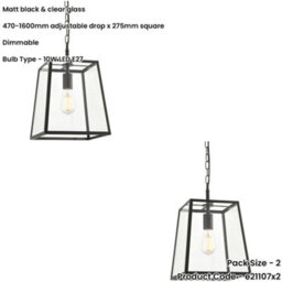 Loops 2 Pack Hanging Ceiling Pendant Light - Matt Black & Clear Glass - 10W Led E27 - thumbnail 2
