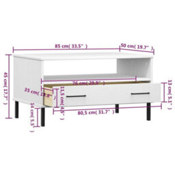 Berkfield Durable Coffee Table With Metal Legs White 85X50X45Cm Solid Wood Oslo - thumbnail 8