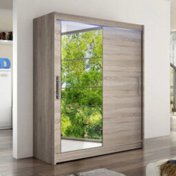 Westa Vi 150 Cm Mirrored Sliding Truffle Wardrobe Spacious Modern Storage With Shelves Hanging Space And Rgb Led Colorful - thumbnail 3