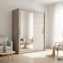 Westa Vi 150 Cm Mirrored Sliding Truffle Wardrobe Spacious Modern Storage With Shelves Hanging Space And Rgb Led Colorful - thumbnail 1