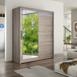 Westa Vi 150 Cm Mirrored Sliding Truffle Wardrobe Spacious Modern Storage With Shelves Hanging Space And Rgb Led Colorful - thumbnail 2