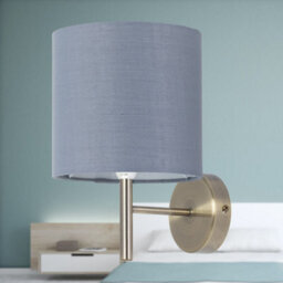 First Choice Lighting Brea - Antique Brass Wall Light With Grey Cotton Shade - thumbnail 4