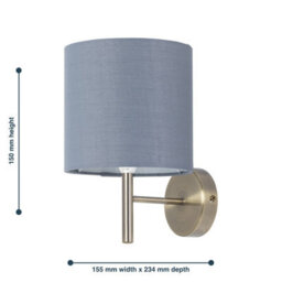 First Choice Lighting Brea - Antique Brass Wall Light With Grey Cotton Shade - thumbnail 5