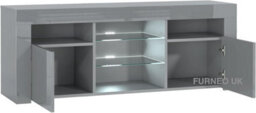 Furneo High Gloss & Matt Grey Living Room Set Tv Stand Display Cabinets Milanog White Led Lights - thumbnail 3