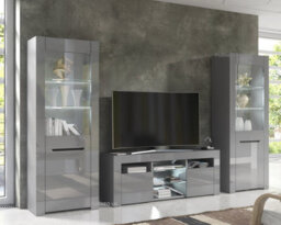 Furneo High Gloss & Matt Grey Living Room Set Tv Stand Display Cabinets Milanog White Led Lights - thumbnail 1