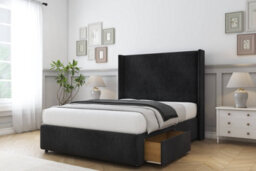 "Sloomy Stratford Black Naples Divan Bed Set 2 Drawers Foot-End With 54"" Wingback & 12"" Footboard 4' Small Double" - thumbnail 3