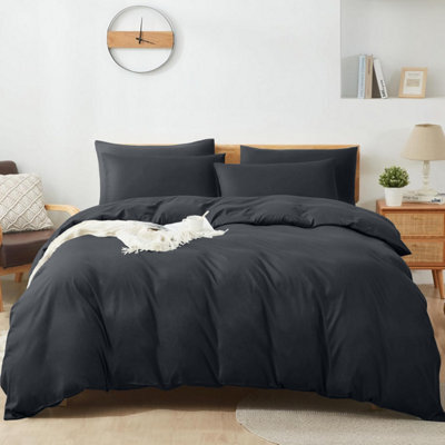 Aspire Homeware Plain Duvet Cover Set Soft Microfibre, Charcoal, Single (L)200Cm X (W)135Cm - image 1