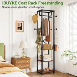 Industrial-Style Freestanding Coat Stand With Shelves & Hooks - thumbnail 6