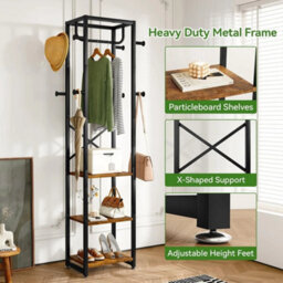 Industrial-Style Freestanding Coat Stand With Shelves & Hooks - thumbnail 5