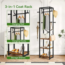 Industrial-Style Freestanding Coat Stand With Shelves & Hooks - thumbnail 4