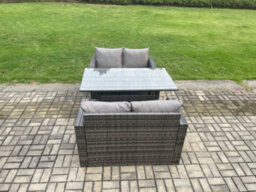 Fimous Patio Rattan Garden Furniture Set With Oblong Rectangular Dining Table 4 Seater Outdoor Loveseat Sofa Set - thumbnail 2