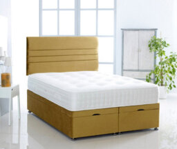 Comfy Deluxe Mustard Plush Foot Lift Ottoman Bed With Memory Spring Mattress And  Horizontal Headboard 2Ft6 Small Single