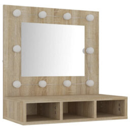 Berkfield Mirror Cabinet With Led Sonoma Oak 60X31.5X62 Cm - thumbnail 4