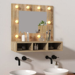 Berkfield Mirror Cabinet With Led Sonoma Oak 60X31.5X62 Cm - thumbnail 1