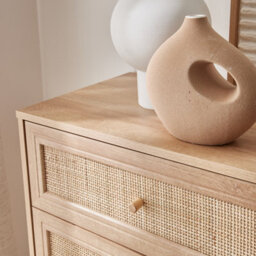 Sweeek - 6-Drawer Chest With Wood And Cane Effect Natural 120X39X79 Cm - Boheme - thumbnail 4