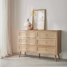 Sweeek - 6-Drawer Chest With Wood And Cane Effect Natural 120X39X79 Cm - Boheme - thumbnail 3