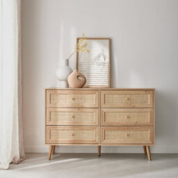 Sweeek - 6-Drawer Chest With Wood And Cane Effect Natural 120X39X79 Cm - Boheme - thumbnail 2