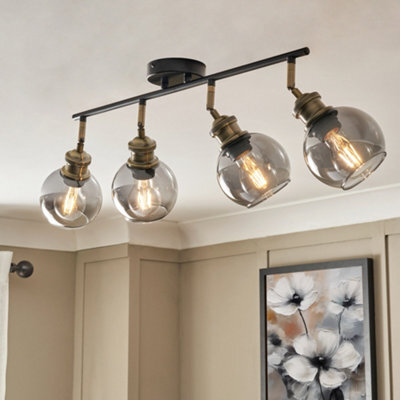 Litecraft Joy 4 Light Black Ceiling Spotlight Bar With Smoke Shades