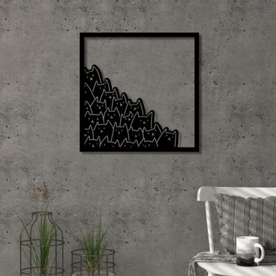 Decortie Modern Metal Wall Art Meow Theme Home Ornament Decorative Minimalist Design Hanging Wall Sculpture, Black - image 1