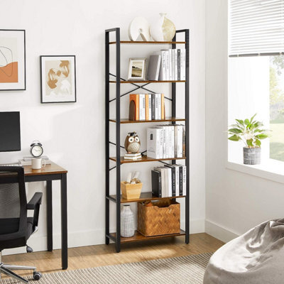 Songmics Bookshelf, 6-Tier Shelving Unit With Steel Frame, Tall Rustic Shelves For Living Room, Office, Study, Hallway, Industrial - image 1