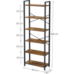 Songmics Bookshelf, 6-Tier Shelving Unit With Steel Frame, Tall Rustic Shelves For Living Room, Office, Study, Hallway, Industrial - thumbnail 8