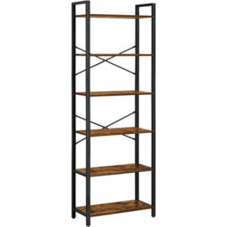 Songmics Bookshelf, 6-Tier Shelving Unit With Steel Frame, Tall Rustic Shelves For Living Room, Office, Study, Hallway, Industrial - thumbnail 2
