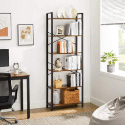 Songmics Bookshelf, 6-Tier Shelving Unit With Steel Frame, Tall Rustic Shelves For Living Room, Office, Study, Hallway, Industrial - thumbnail 1