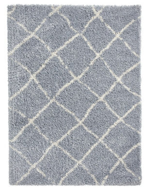 Grey Cream Shaggy Rug, 45mm Thickness Modern Rug, Geometric Moroccan Rug For Bedroom, & Dining Room-120Cm X 170Cm - image 1