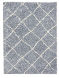 Grey Cream Shaggy Rug, 45mm Thickness Modern Rug, Geometric Moroccan Rug For Bedroom, & Dining Room-120Cm X 170Cm