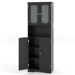 Bathroom Cabinet Freestanding Storage Cabinet Adjustable Shelves Black - thumbnail 4