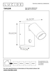 Lucide Taylor Outdoor Wall Mounted Spotlight With Pir Sensor Black - thumbnail 7