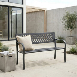 Steel Garden Bench 3 Seater Outdoor Patio Seating Furniture Seat Lattice Style - thumbnail 5