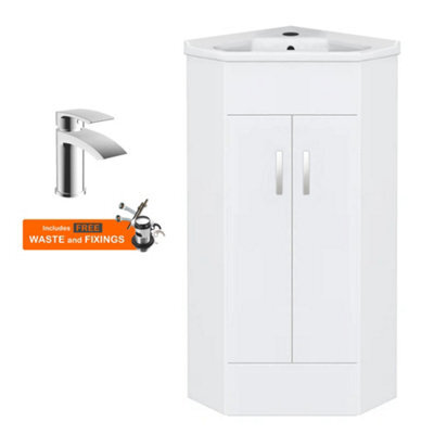 FNX Bathrooms Bubly Bathrooms™ Two Door Corner Vanity Unit & Basin Sink - 555mm - Gloss White With Chrome Tap - image 1