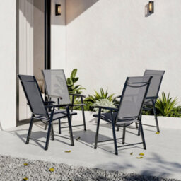Breeins Set Of 4 Outdoor Black Metal Frame Garden Patio Furniture Folding Chairs Outdoor Bistro Dining Chairs