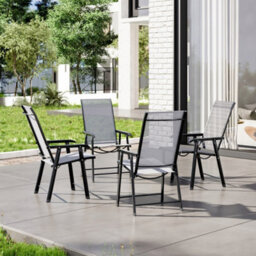 Breeins Set Of 4 Outdoor Black Metal Frame Garden Patio Furniture Folding Chairs Outdoor Bistro Dining Chairs - thumbnail 2