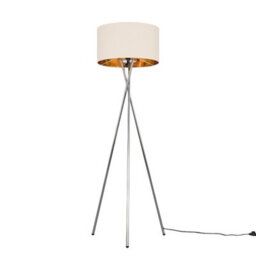 Valuelights Camden Chrome Tripod Floor Lamp With Beige/gold Shade