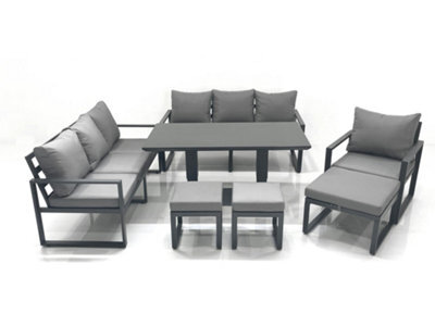 Fimous Outdoor Garden Furniture Set Aluminium Lounge Sofa Adjustable Rising Lifting Dining Table Sets With 3 Footstools Dark Grey - image 1