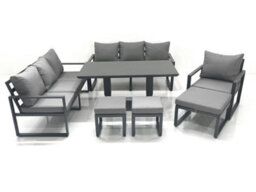 Fimous Outdoor Garden Furniture Set Aluminium Lounge Sofa Adjustable Rising Lifting Dining Table Sets With 3 Footstools Dark Grey - thumbnail 2
