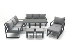Fimous Outdoor Garden Furniture Set Aluminium Lounge Sofa Adjustable Rising Lifting Dining Table Sets With 3 Footstools Dark Grey - thumbnail 1