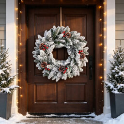 Amorly Christmas Wreath For Front Door Snowflake Snow Ball Pinecone Ornaments Wreath For Winter Holiday Christmas Party Decorations - thumbnail 3
