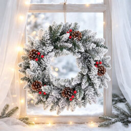 Amorly Christmas Wreath For Front Door Snowflake Snow Ball Pinecone Ornaments Wreath For Winter Holiday Christmas Party Decorations - thumbnail 6