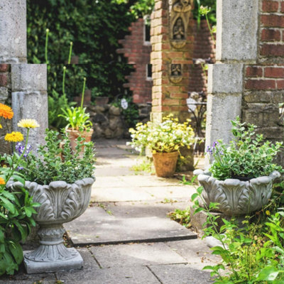 Pair Of Tulip Design Stone Cast Garden Vases - image 1