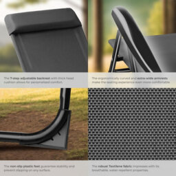 Tectake Camping Chair Muritz - Folding, Lightweight, 7 Position Backrest, Weather Resistant - Anthracite - Set Of 2 - thumbnail 4