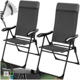 Tectake Camping Chair Muritz - Folding, Lightweight, 7 Position Backrest, Weather Resistant - Anthracite - Set Of 2 - thumbnail 1