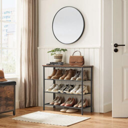 Vasagle Shoe Rack 4 Tier, Narrow Shoe Storage Organiser, With 3 Fabric Shelves And Top For Bags, Steel Frame, For Entryway