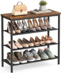 LEDREM Shoe Rack 4 Tier, Narrow Shoe Storage Organiser, With 3 Fabric Shelves And Top For Bags, Steel Frame, For Entryway, Closet - thumbnail 2