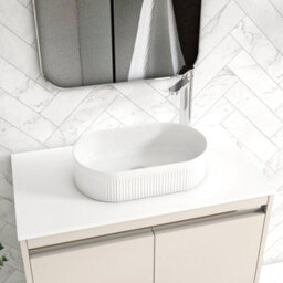 Royal Bathrooms Orion 800mm Warm Taupe Wall Hung Plain White Countertop Vanity Unit 2 Drawer With Lyon Basin & Chrome Accent Trim - thumbnail 5