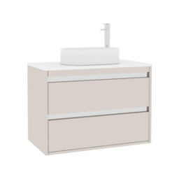 Royal Bathrooms Orion 800mm Warm Taupe Wall Hung Plain White Countertop Vanity Unit 2 Drawer With Lyon Basin & Chrome Accent Trim - thumbnail 6